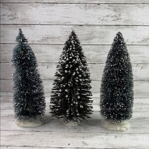 Lemax Christmas Village bristle Snowy Flocked Trees approx 12” lot of 3